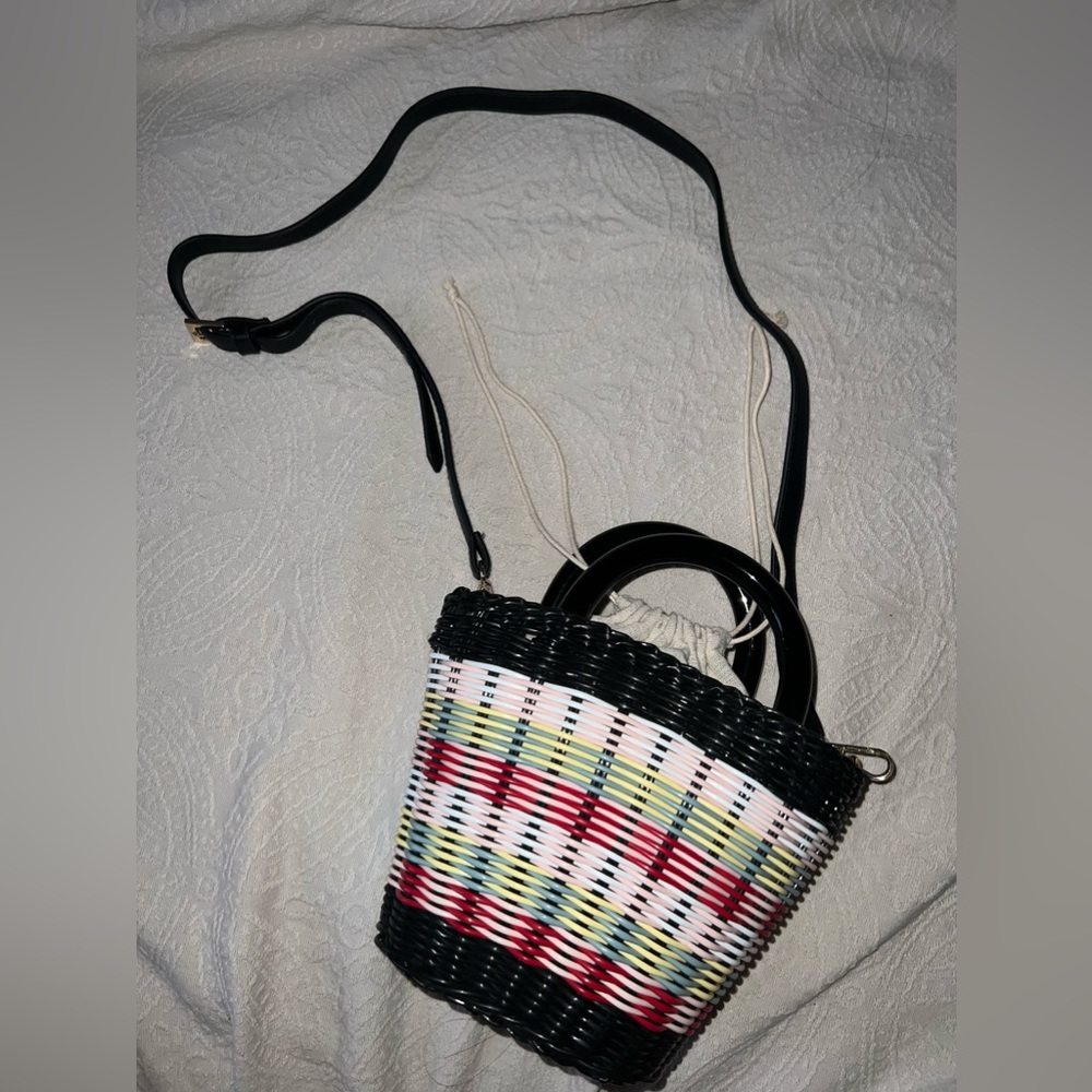 Zara Multicolor Woven Plastic Basket Bag